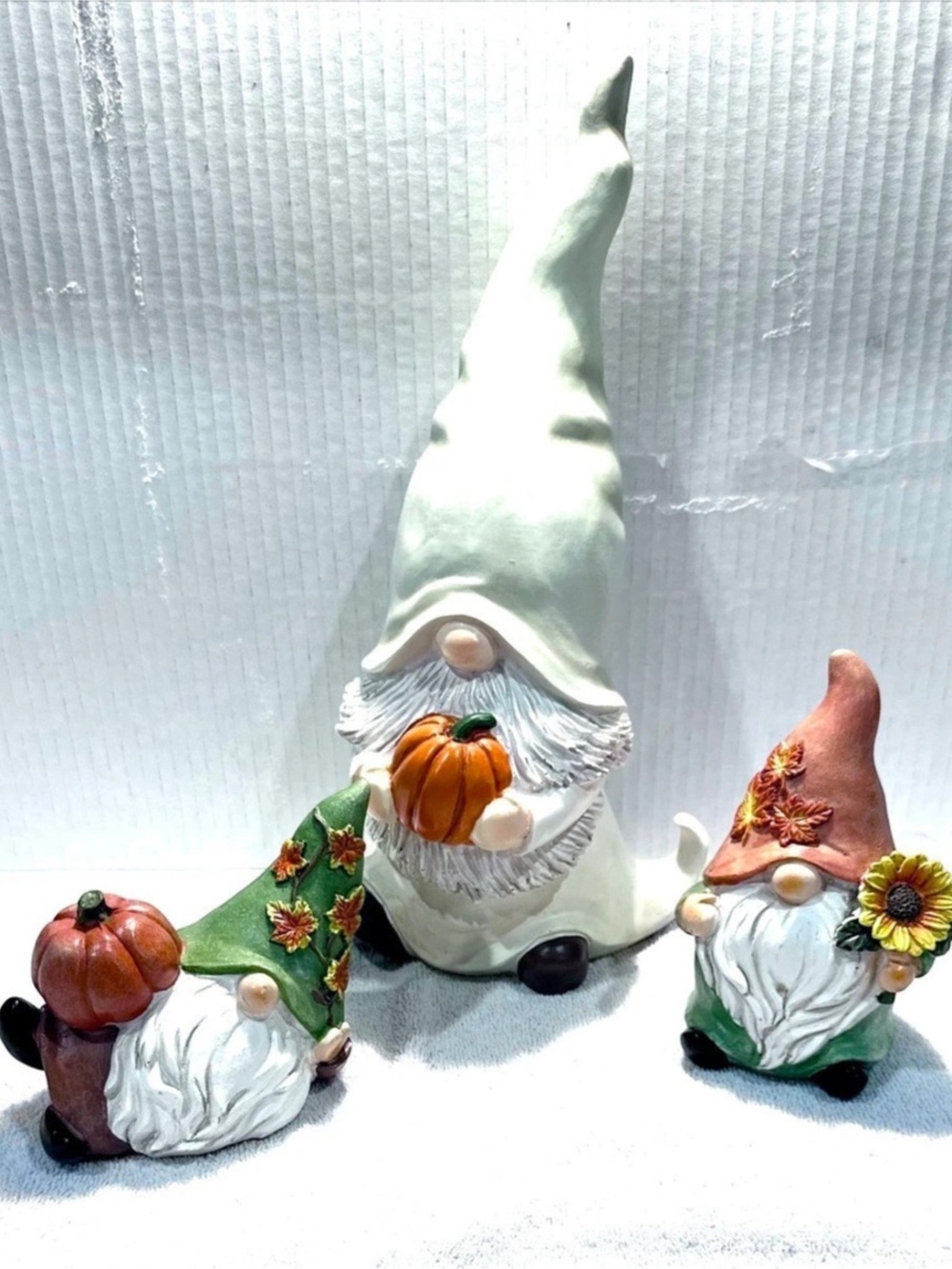Fall autumn decoration. Set of 3 Fall Gnome Figurines Green & Orange